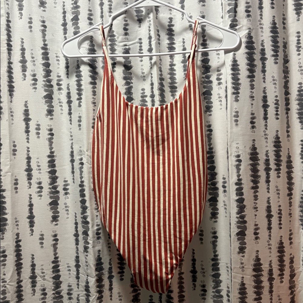 Billabong Coral and White Striped bathing suit
